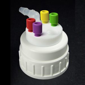 CW53418 Canary-Safe Waste Cap, B53, with 4 Standard OD Tubing Ports & 1 Port for Barbed Adapter